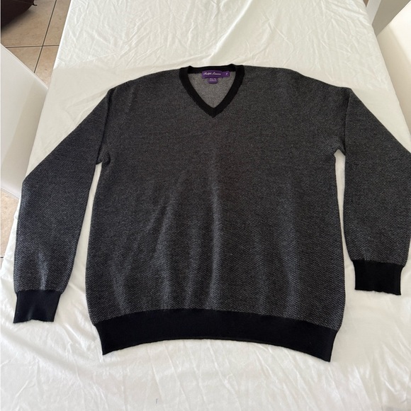 Ralph Lauren Purple Label Black/Gray Cashmere Sweater L Made in Italy